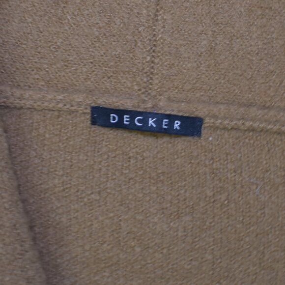 Decker Oversized Sweater Jacket Size S/M Camel Brown Navy Blue Open Front Comfy - Picture 10 of 13